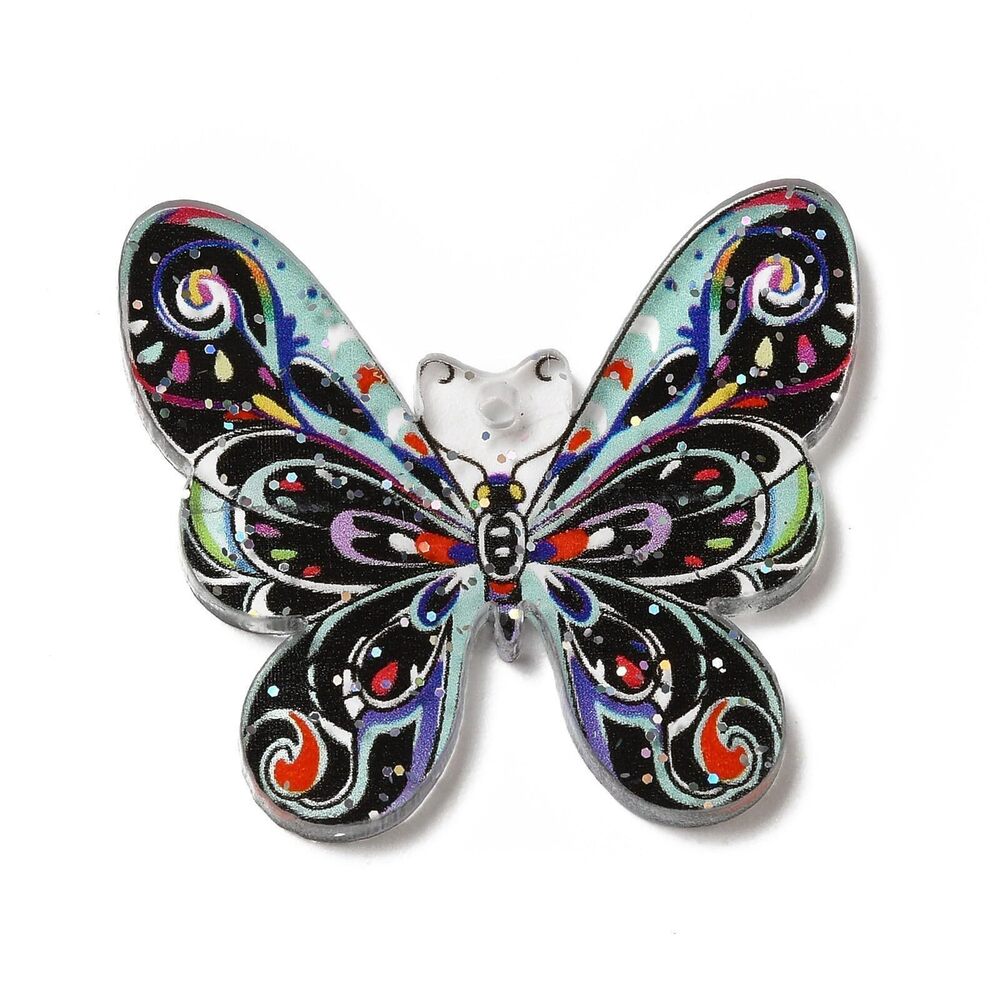 6504 30 pcs Black Butterfly Printed Acrylic Charms with Sequins Insect